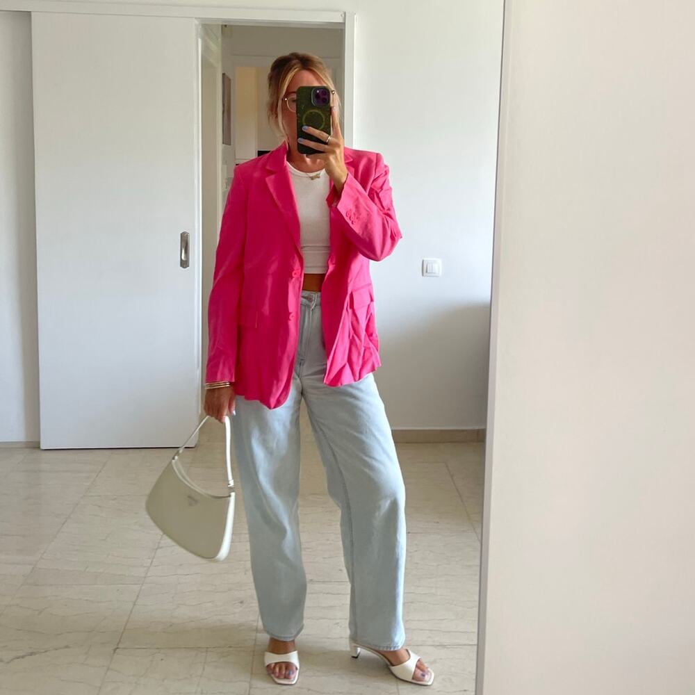 Zara — Hot Pink Fuchsia Blazer Summer Statement Suit Jacket — Women's Size SMALL